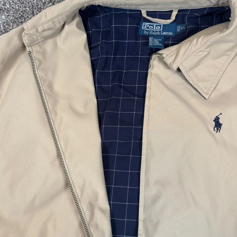 Polo Ralph Lauren Mens Harrington Jacket Tan Beige Plaid Lined Windbreaker XL